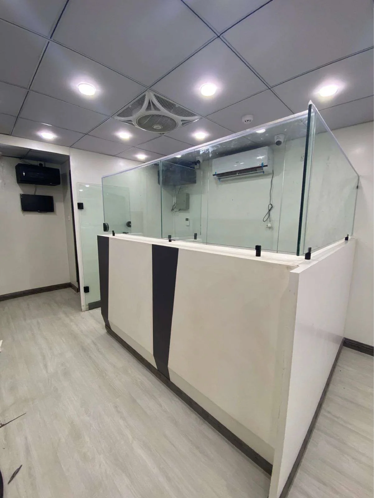 Reception counter inside a completed facility